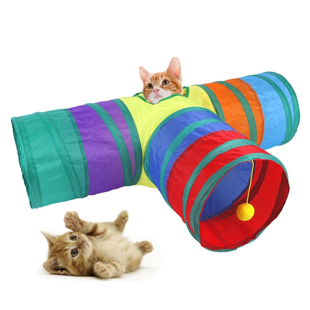 Túnel interativo para Gatos com bolas penduradas - Jogo para Pets.